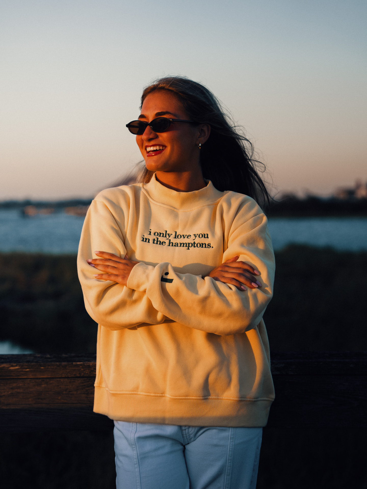 i only love you in the hamptons mock-neck crew