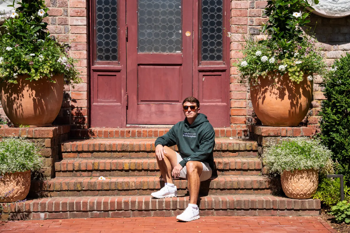 The red door — steps at the historic house